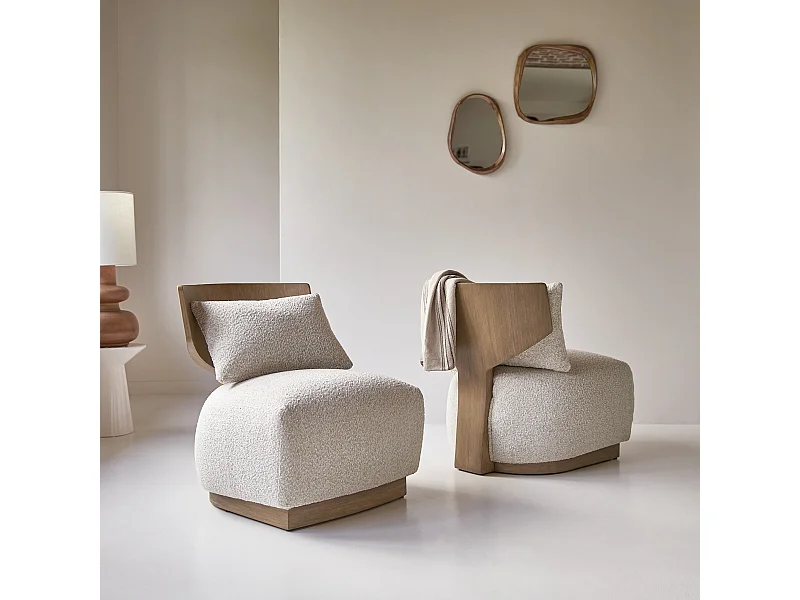 Sessel June aus massivem Mindiholz und ecrufarbenem Stoff ,1-Sitz