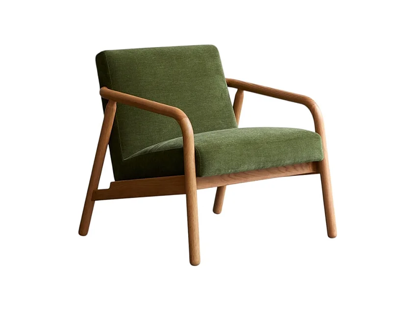 Sessel Axel aus massivem Eichenholz mit grünem Samtbezug