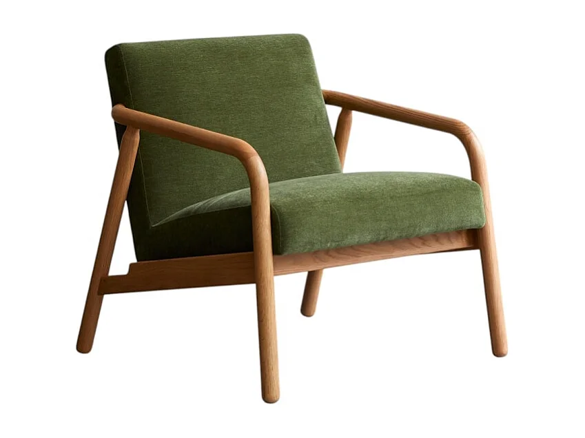 Sessel Axel aus massivem Eichenholz mit grünem Samtbezug