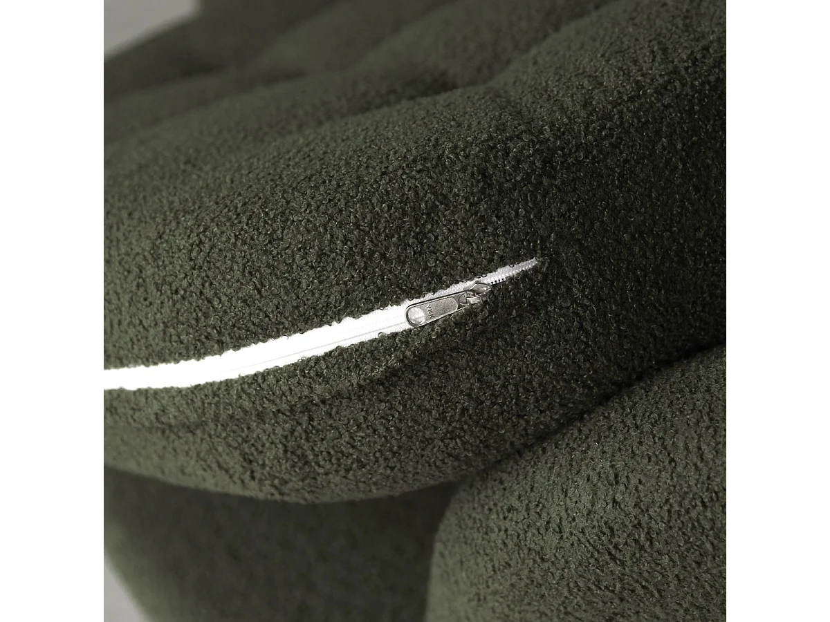 Fauteuil en bois de mindi massif et tissu bouclé vert Ines, 1 place