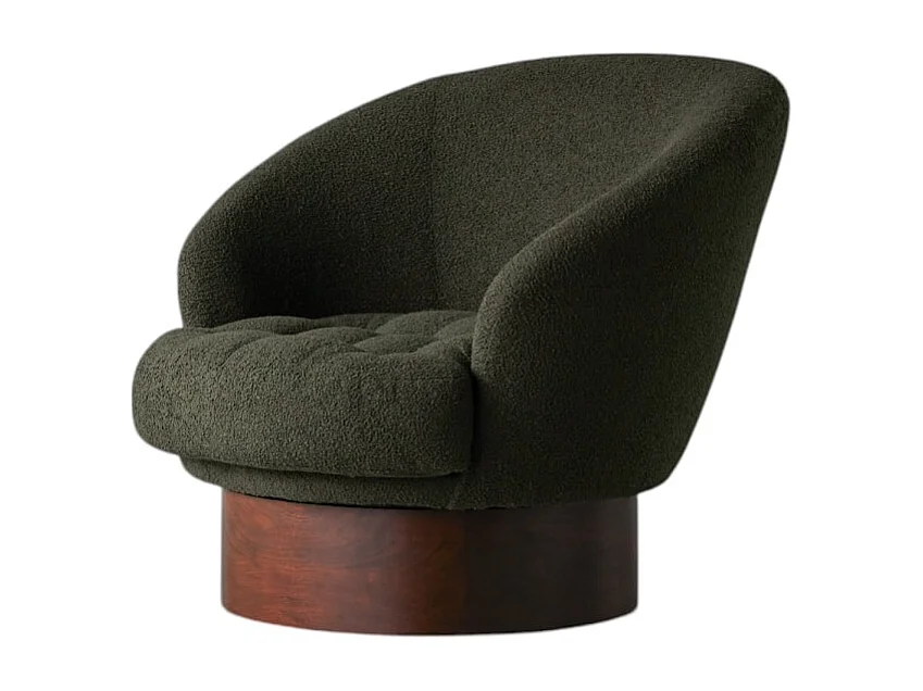 Fauteuil en bois de mindi massif et tissu bouclé vert Ines, 1 place