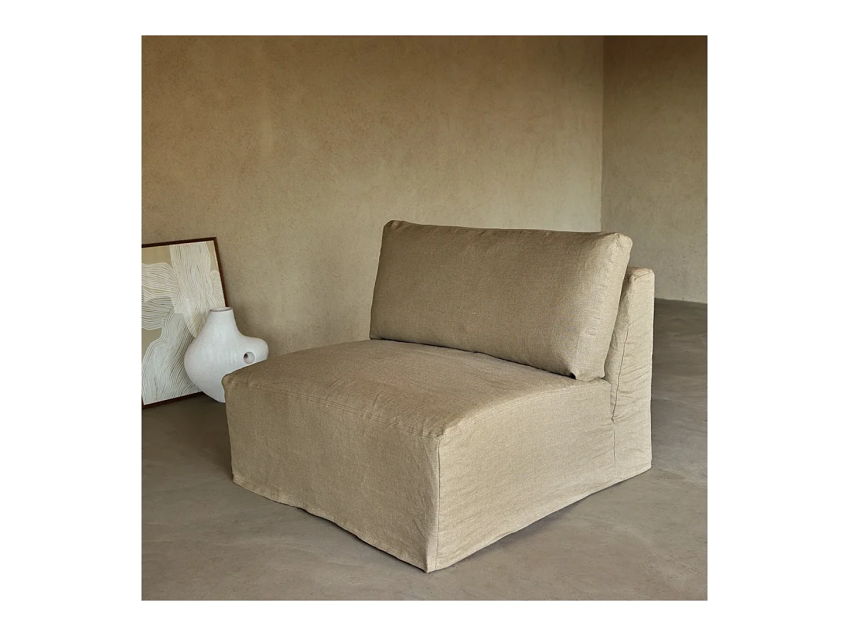 Poltrona bassa modulabile Nils in lino naturale, 1 posto