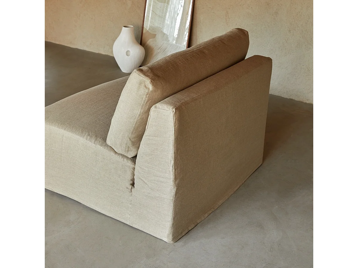 Poltrona bassa modulabile Nils in lino naturale, 1 posto