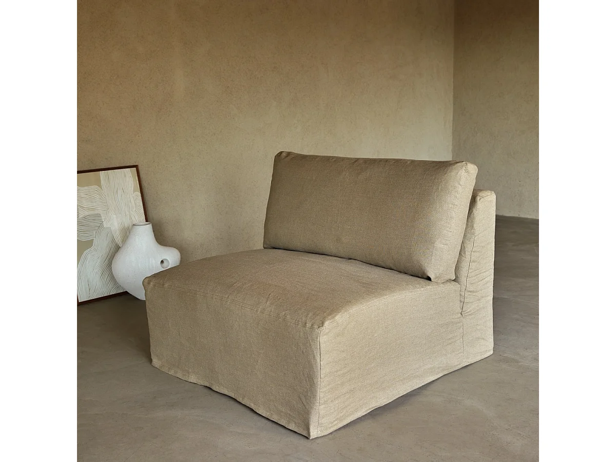 Poltrona bassa modulabile Nils in lino naturale, 1 posto