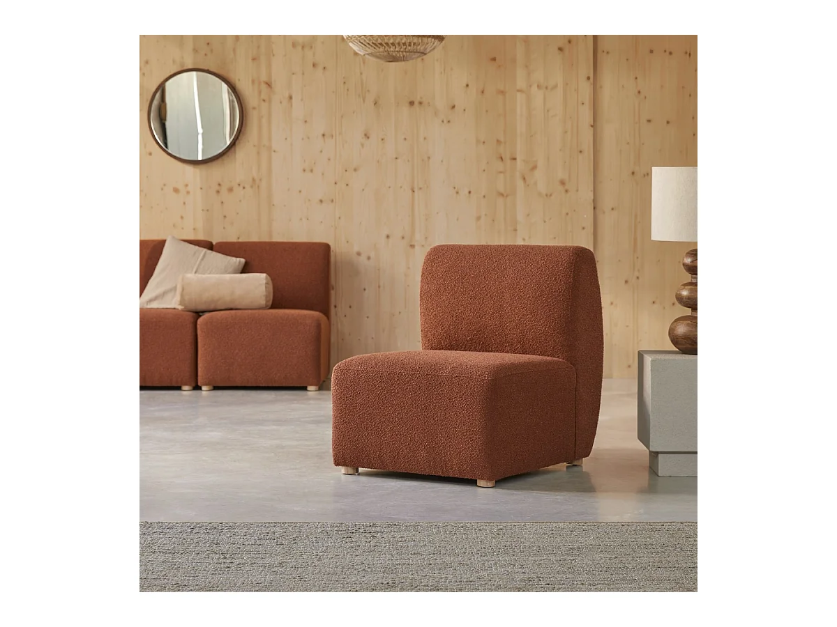 Tiefer Modulsessel Swann aus massivem Akazienholz mit terrakottafarbenem Stoffbezug