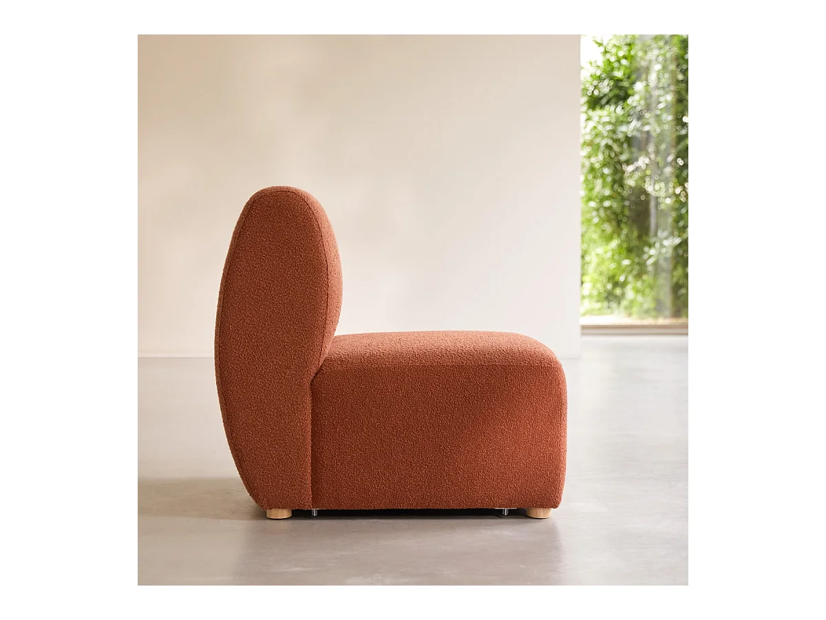 Tiefer Modulsessel Swann aus massivem Akazienholz mit terrakottafarbenem Stoffbezug