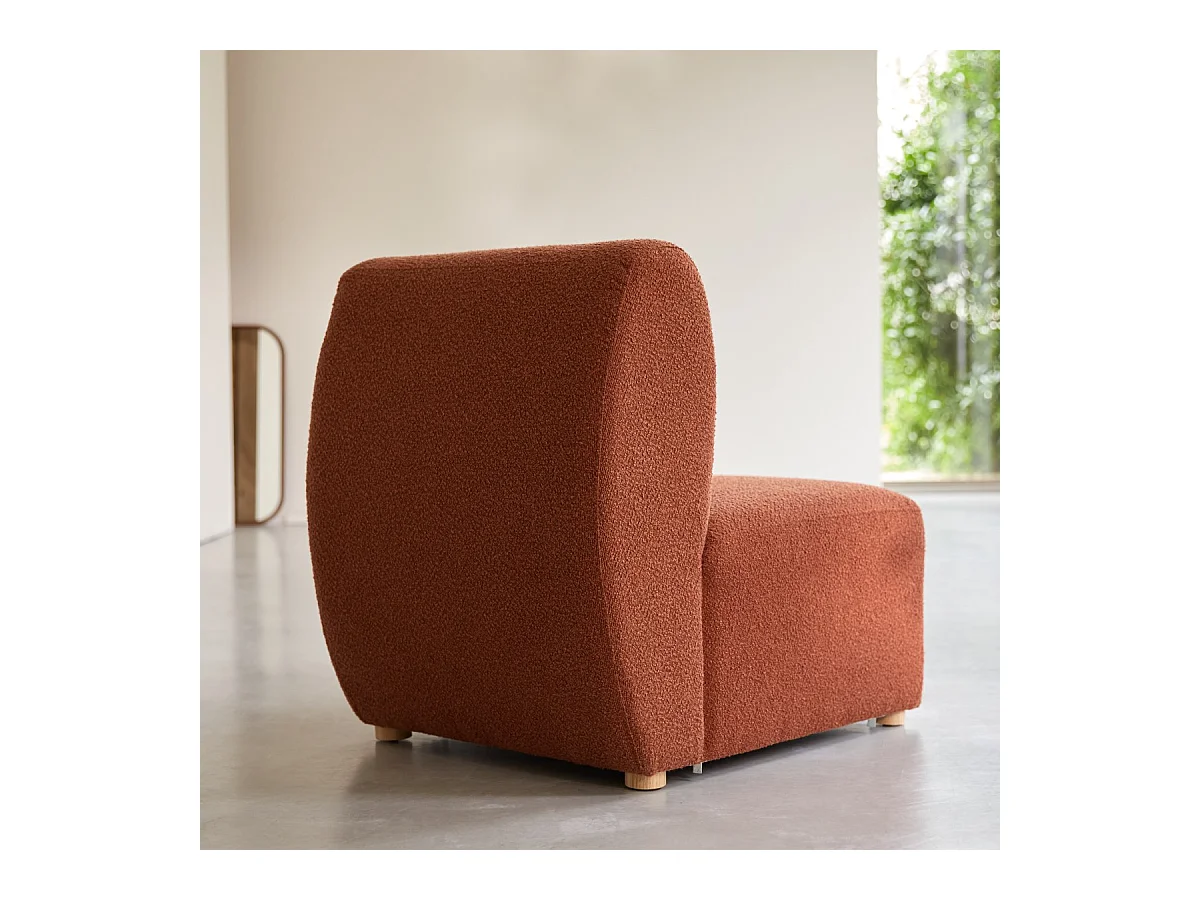 Tiefer Modulsessel Swann aus massivem Akazienholz mit terrakottafarbenem Stoffbezug