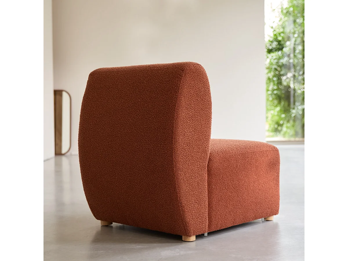 Tiefer Modulsessel Swann aus massivem Akazienholz mit terrakottafarbenem Stoffbezug