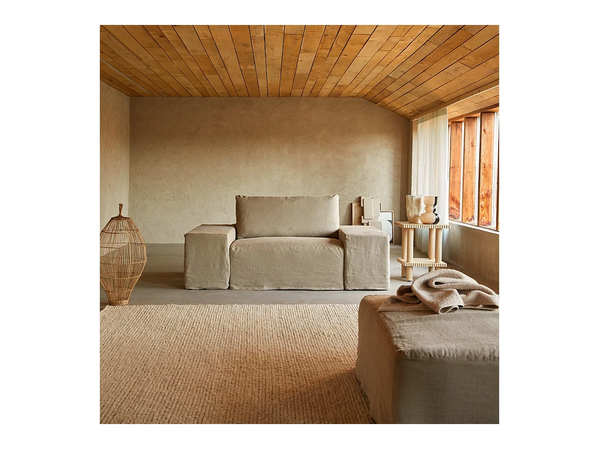 Fauteuil modulable en lin naturel, 1 place