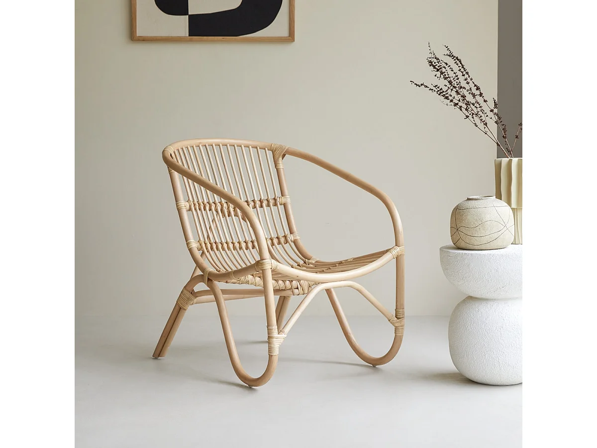 Sessel aus Rattan Natur Vintage Wohnzimmer Wintergarten neu Tikamoon ,1-Sitz