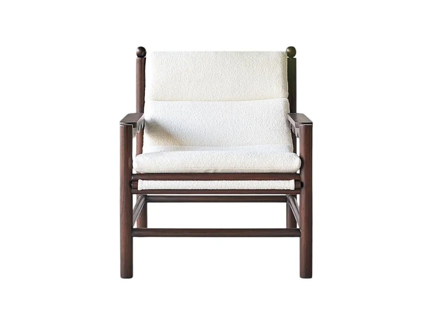 Poltrona in legno massello di mindi e tessuto écru Alix, 1 posto