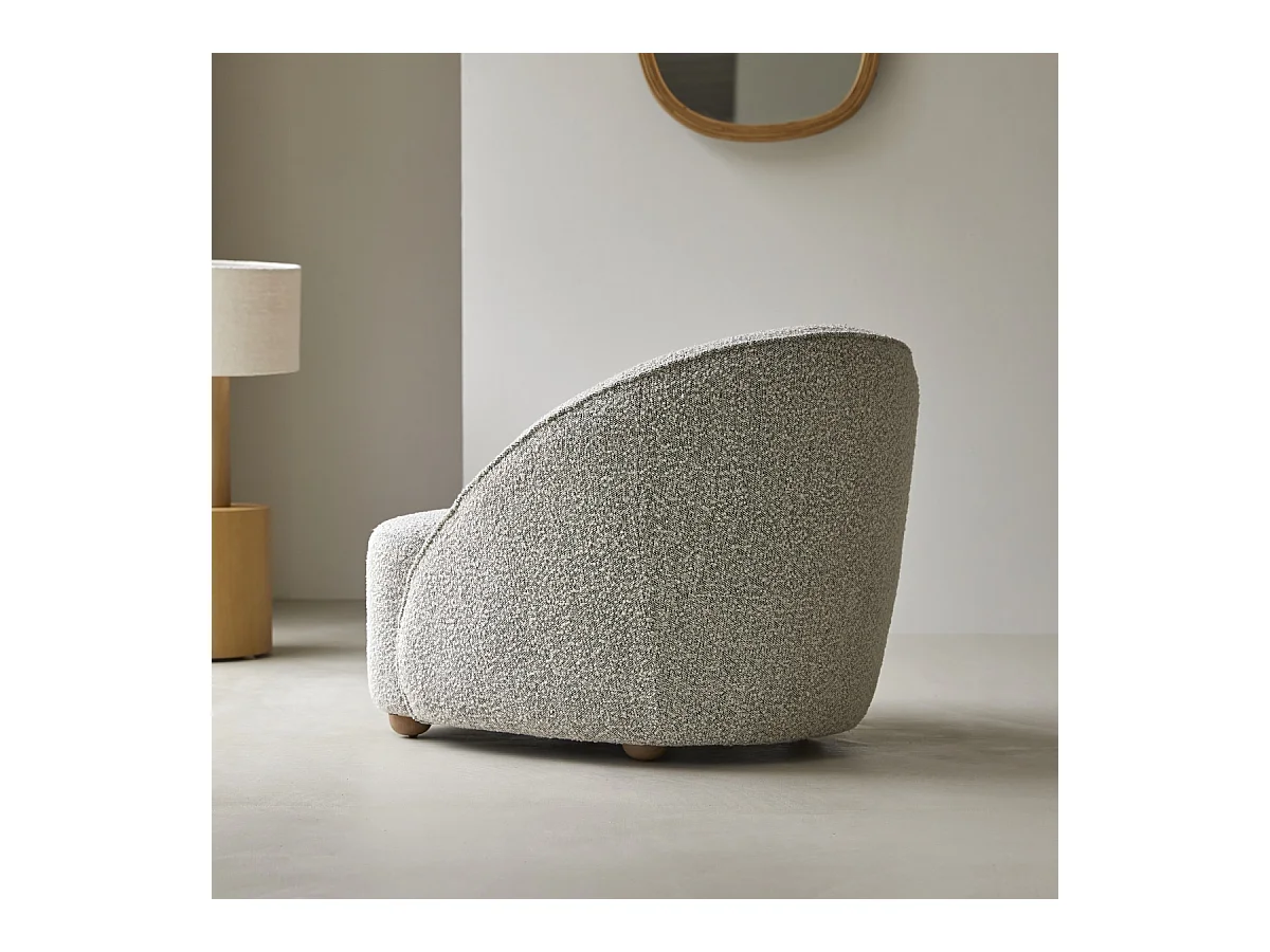 Fauteuil Soren 1 place en acacia massif et tissu gris