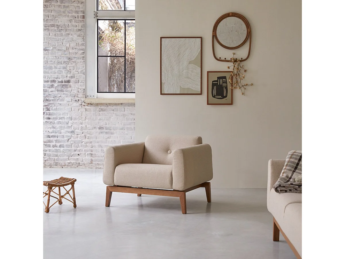 Poltrona Bjorn in rovere massello e lana ecrù, 1 posto