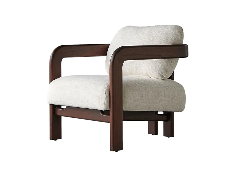 Fauteuil en bois de mindi massif et tissu bouclé écru Charlie, 1 place