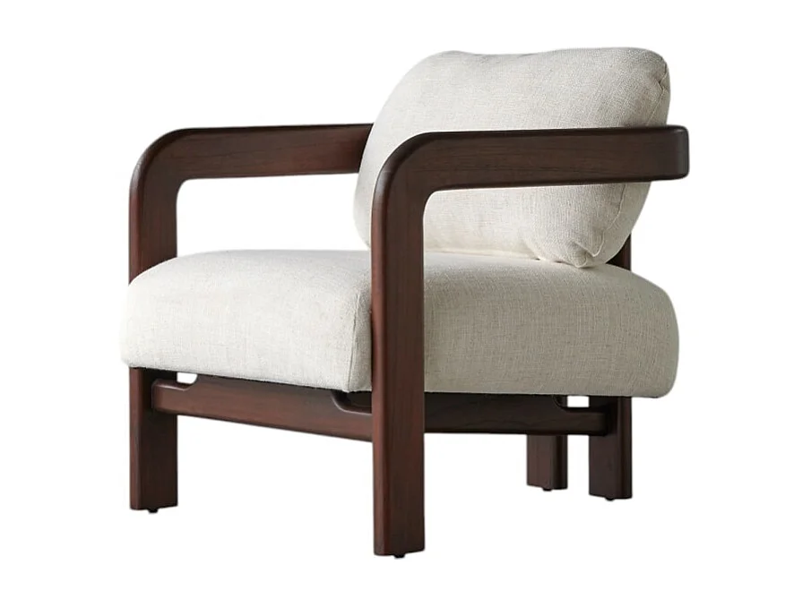 Sessel Charlie aus massivem Mindiholz mit naturfarbenem Bouclé-Stoffbezug, 1-Sitzer