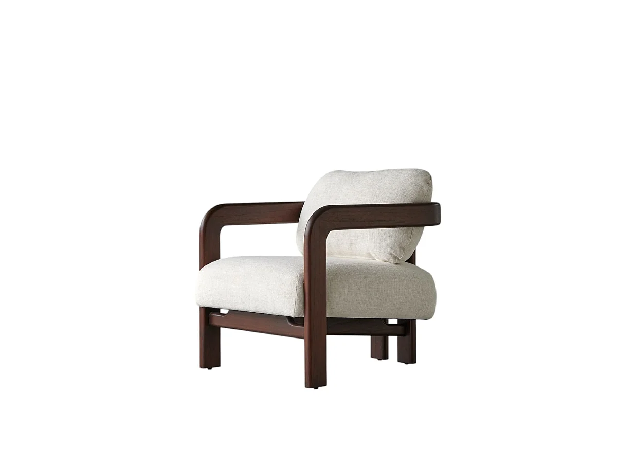 Sessel Charlie aus massivem Mindiholz mit naturfarbenem Bouclé-Stoffbezug, 1-Sitzer