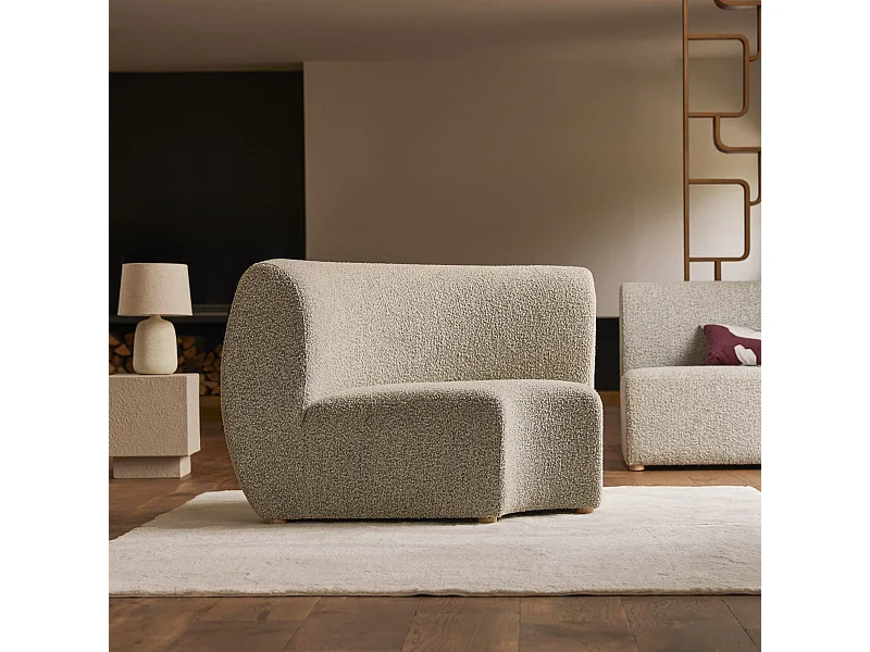 Poltrona angolare modulare Swann in acacia massello e tessuto grigio