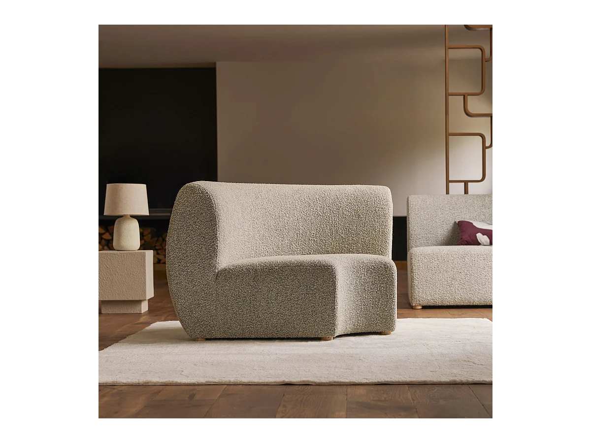 Modularer Ecksessel Swann aus massivem Akazienholz mit grauem Stoffbezug