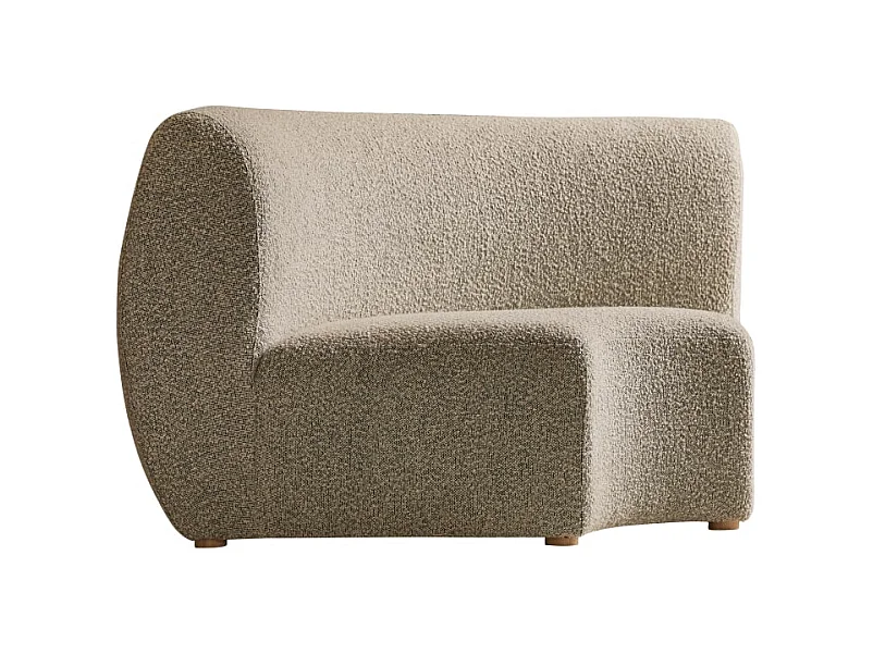 Modularer Ecksessel Swann aus massivem Akazienholz mit grauem Stoffbezug