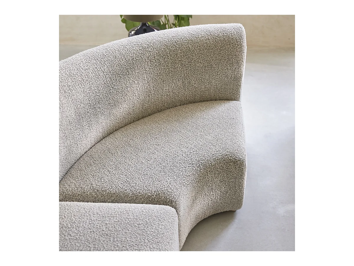 Modularer Ecksessel Swann aus massivem Akazienholz mit grauem Stoffbezug