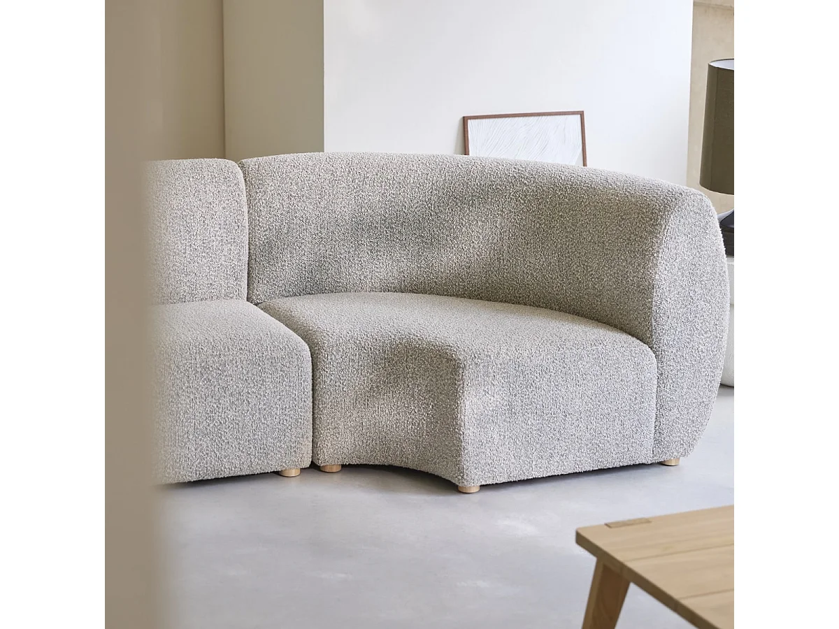 Fauteuil d’angle modulable en acacia massif et tissu gris Swann