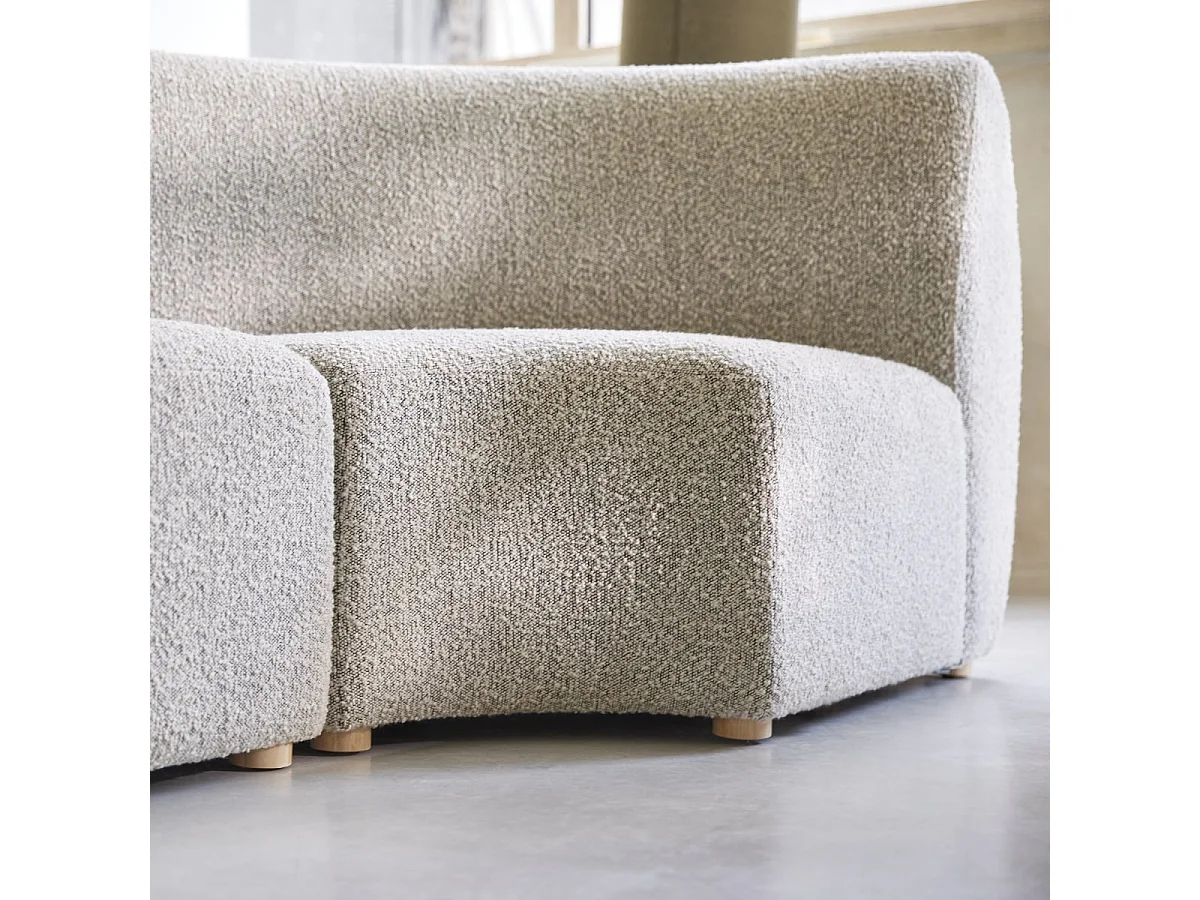 Fauteuil d’angle modulable en acacia massif et tissu gris Swann