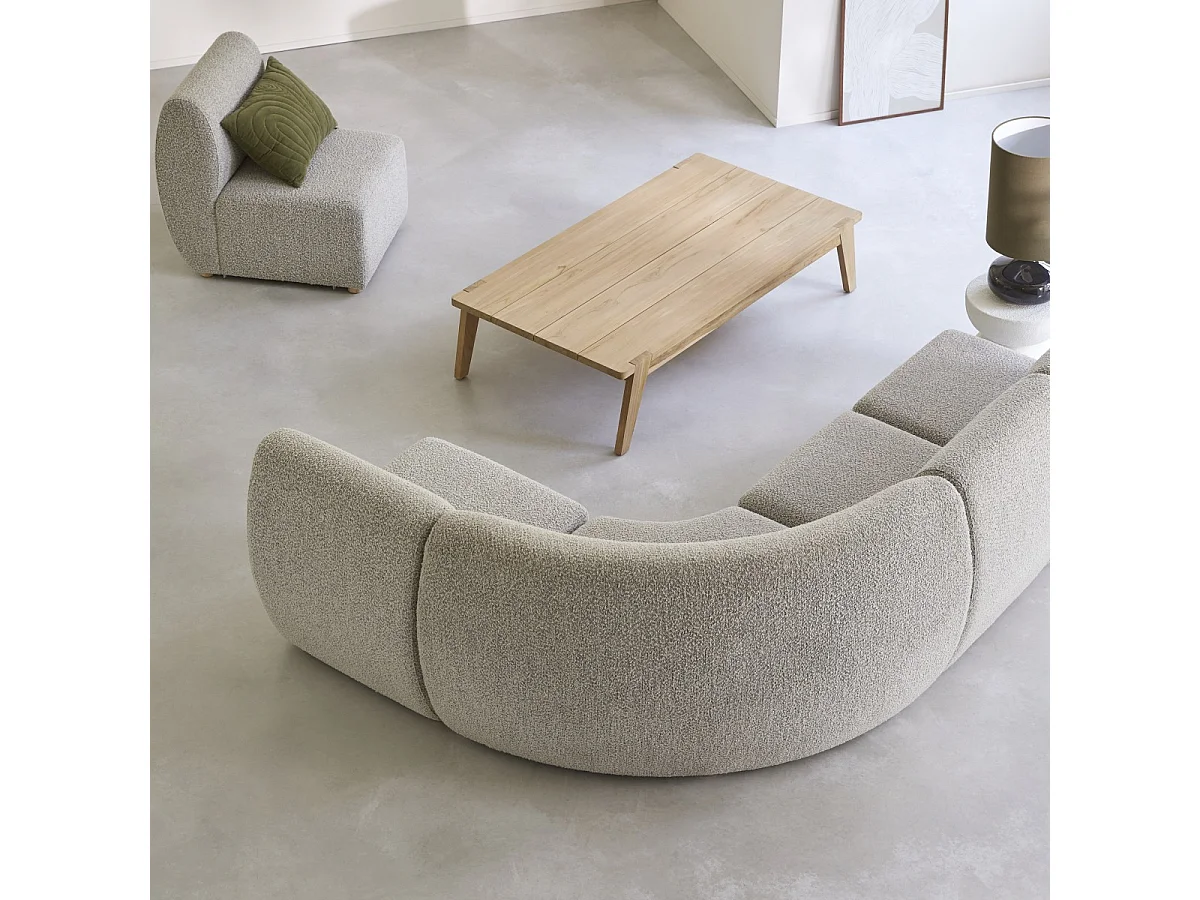 Fauteuil d’angle modulable en acacia massif et tissu gris Swann