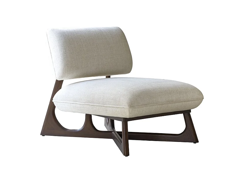 Niedriger Sessel Brune aus massivem Mindiholz und ecrufarbenem Stoff ,1-Sitz