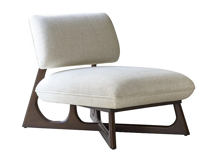 Fauteuil bas en bois de mindi massif et tissu écru Brune, 1 place