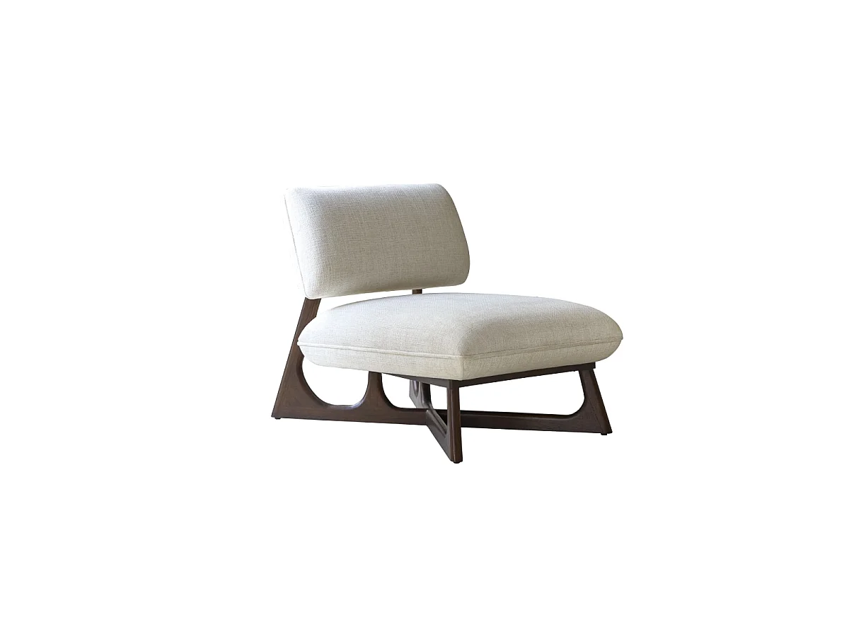 Fauteuil bas en bois de mindi massif et tissu écru Brune, 1 place