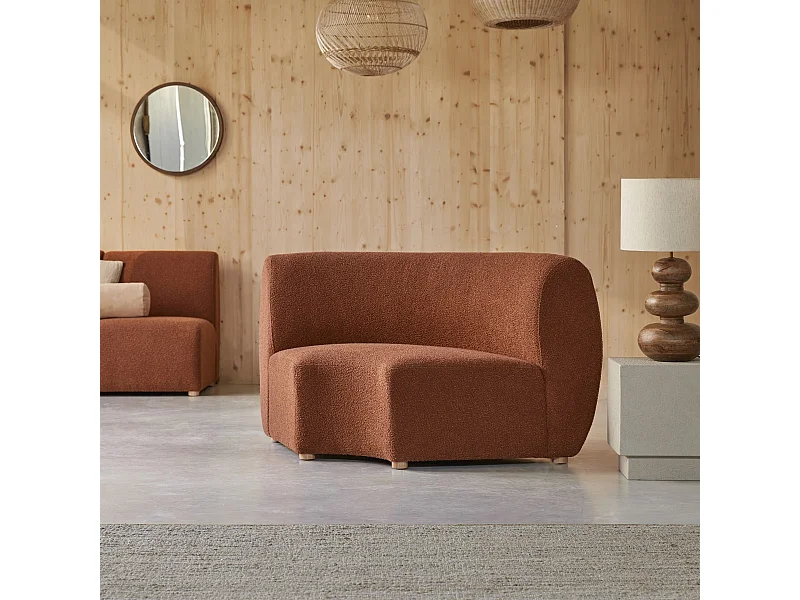 Swann – Modularer Ecksessel aus massivem Akazienholz mit terrakottafarbenem Stoffbezug