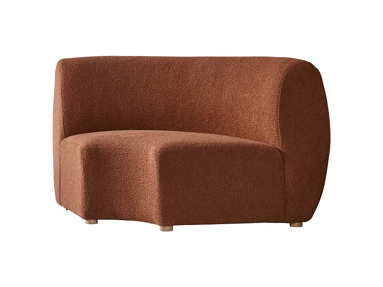 Swann – Modularer Ecksessel aus massivem Akazienholz mit terrakottafarbenem Stoffbezug