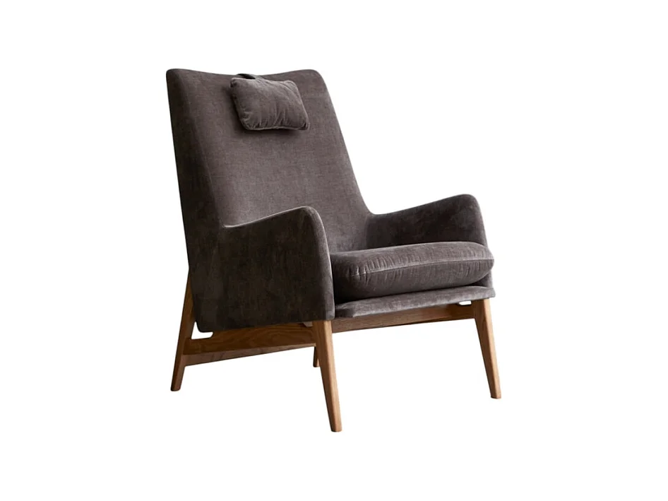 Sessel aus massivem Eichenholz mit grauem Samtbezug