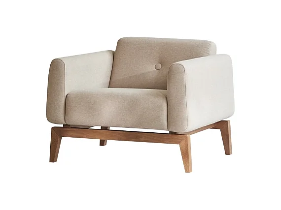 Fauteuil Bjorn en chêne massif et tissu écru, 1 place