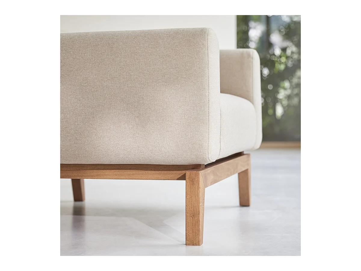 Fauteuil Bjorn en chêne massif et tissu écru, 1 place