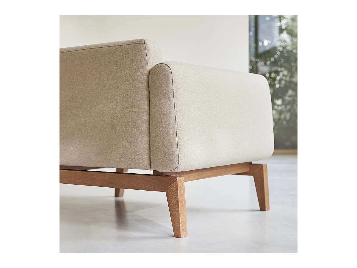 Fauteuil Bjorn en chêne massif et tissu écru, 1 place