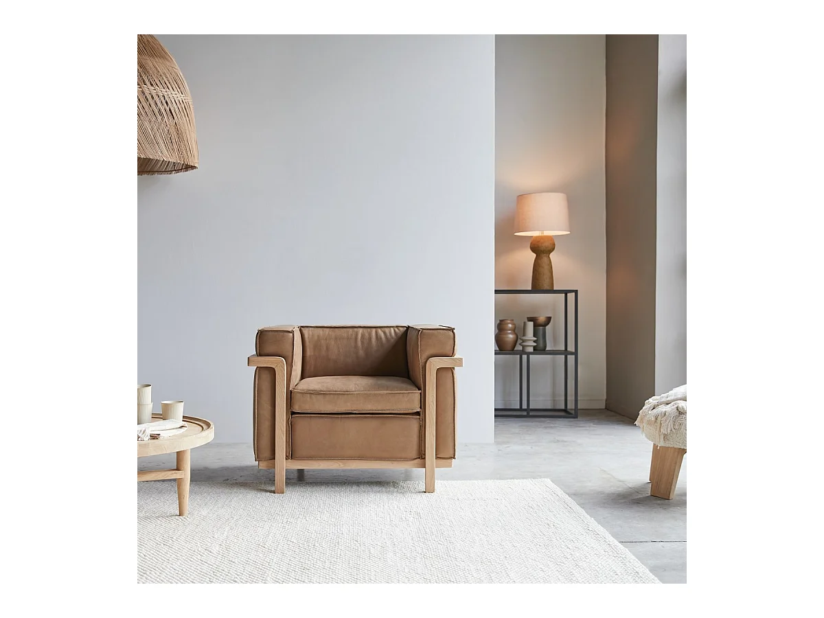 Sessel Cobbelwood Cheyenne aus Leder und Massivholz Design ,1-Sitz