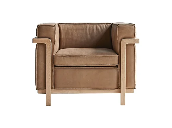 Sessel Cobbelwood Cheyenne aus Leder und Massivholz Design ,1-Sitz