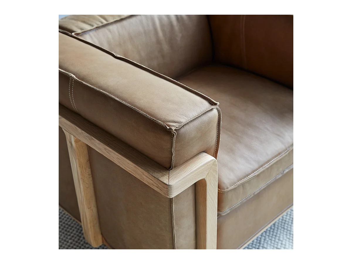 Sessel Cobbelwood Cheyenne aus Leder und Massivholz Design ,1-Sitz