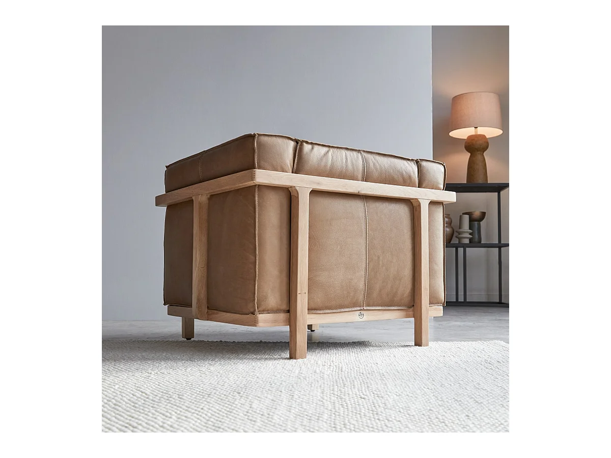 Sessel Cobbelwood Cheyenne aus Leder und Massivholz Design ,1-Sitz