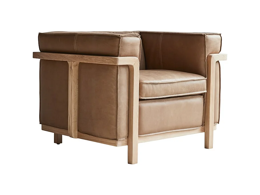 Sessel Cobbelwood Cheyenne aus Leder und Massivholz Design ,1-Sitz