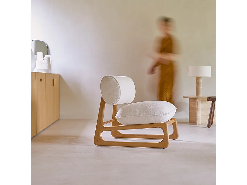 Fauteuil en bois teck massif et tissu Julia