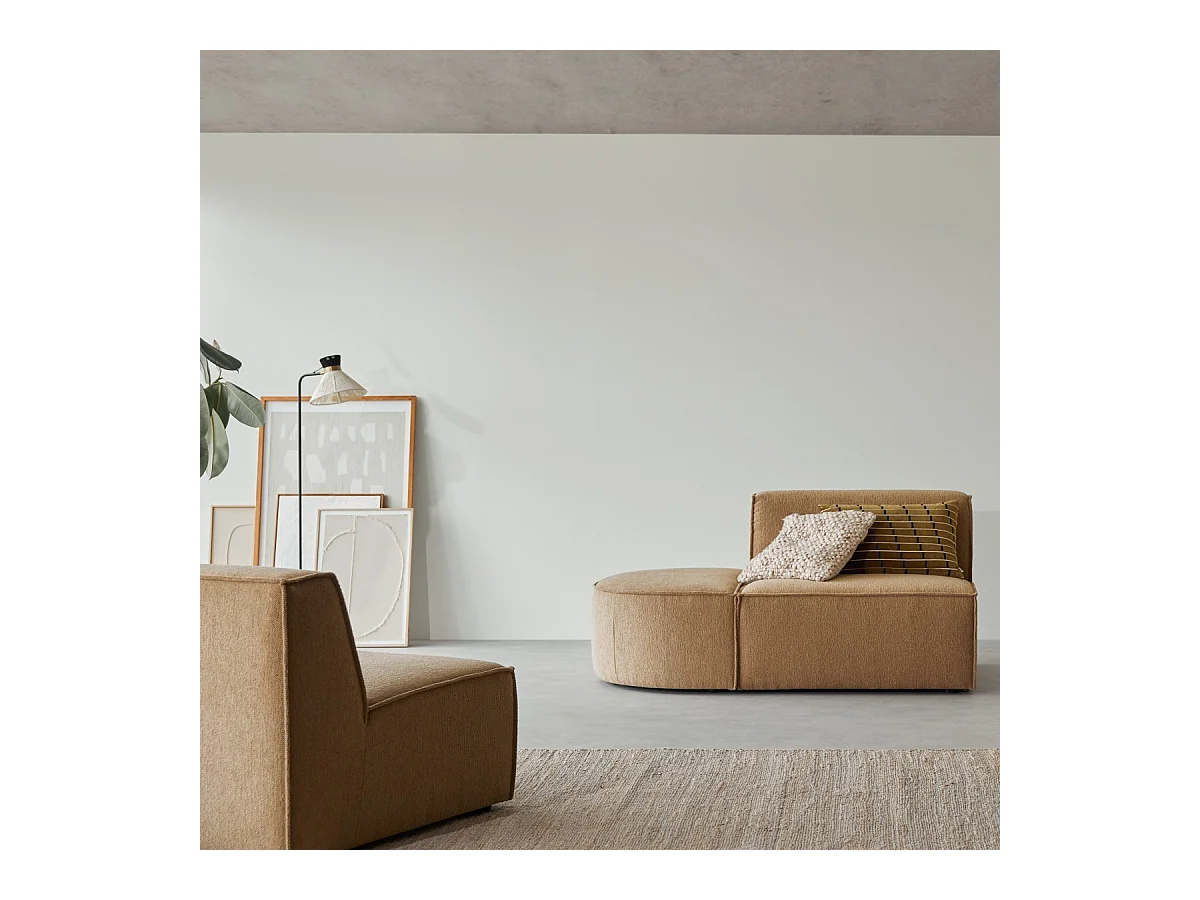 Fauteuil lounge modulable Dario en tissu camel
