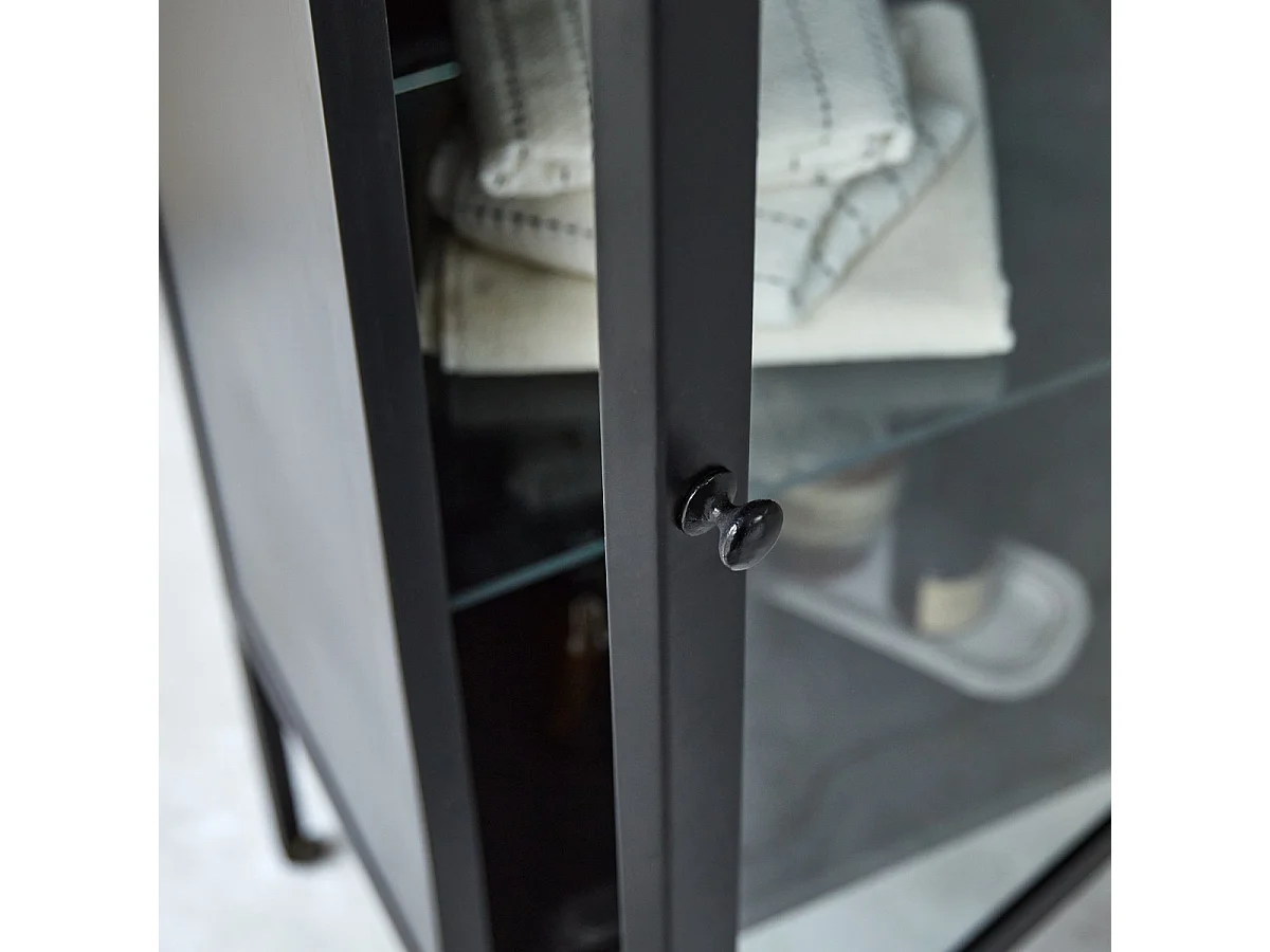 Vitrine Badschrank industrieller Stil 120 cm mit Glasfront schwarzes Metall