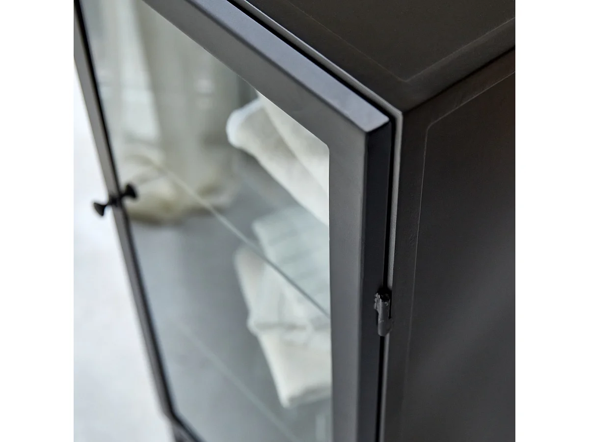 Vitrine Badschrank industrieller Stil 120 cm mit Glasfront schwarzes Metall