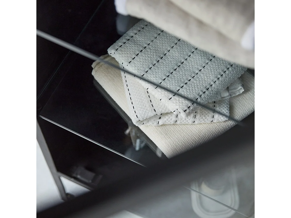 Vitrine Badschrank industrieller Stil 120 cm mit Glasfront schwarzes Metall