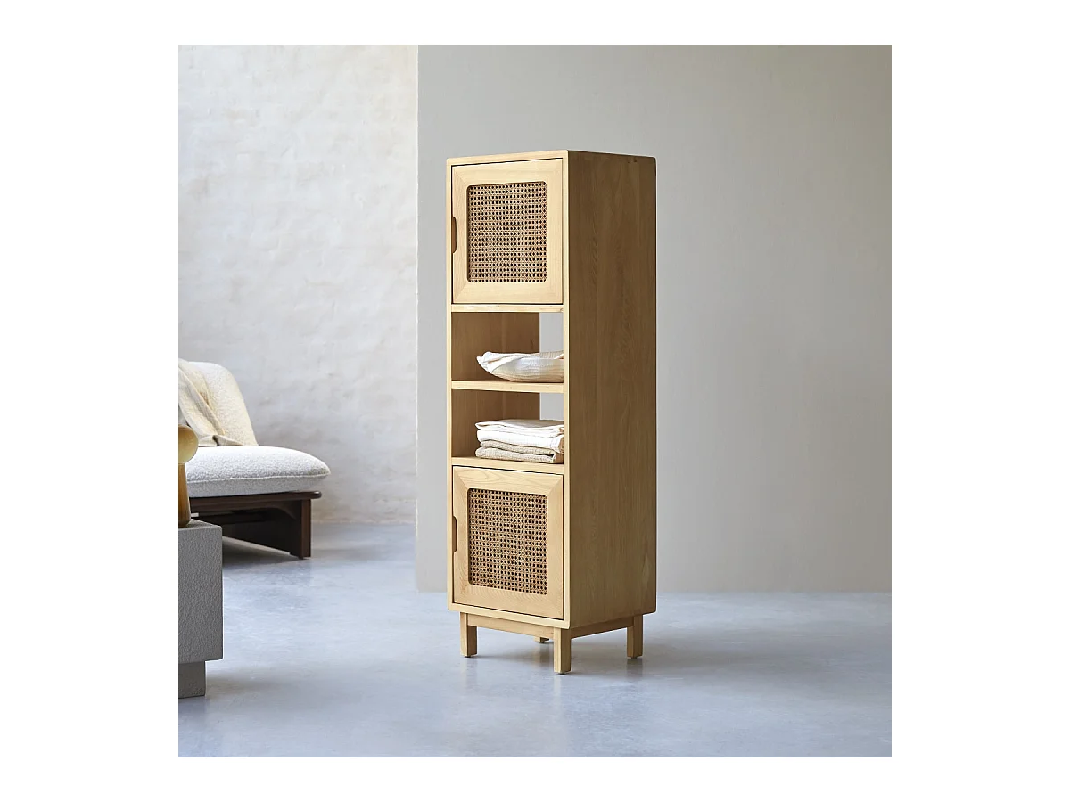 Colonne haute en bois d'orme massif et cannage Luis