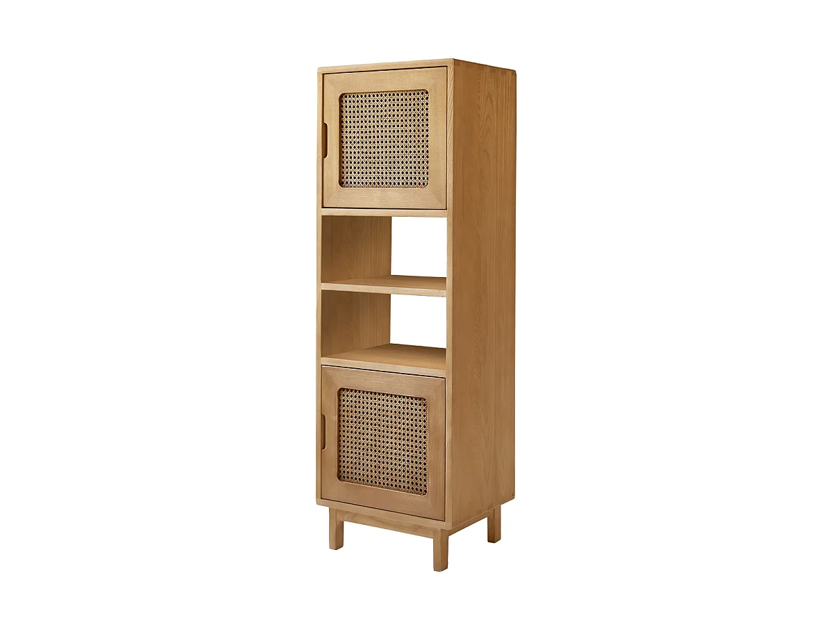 Colonna alta in legno di olmo massello e rattan Luis