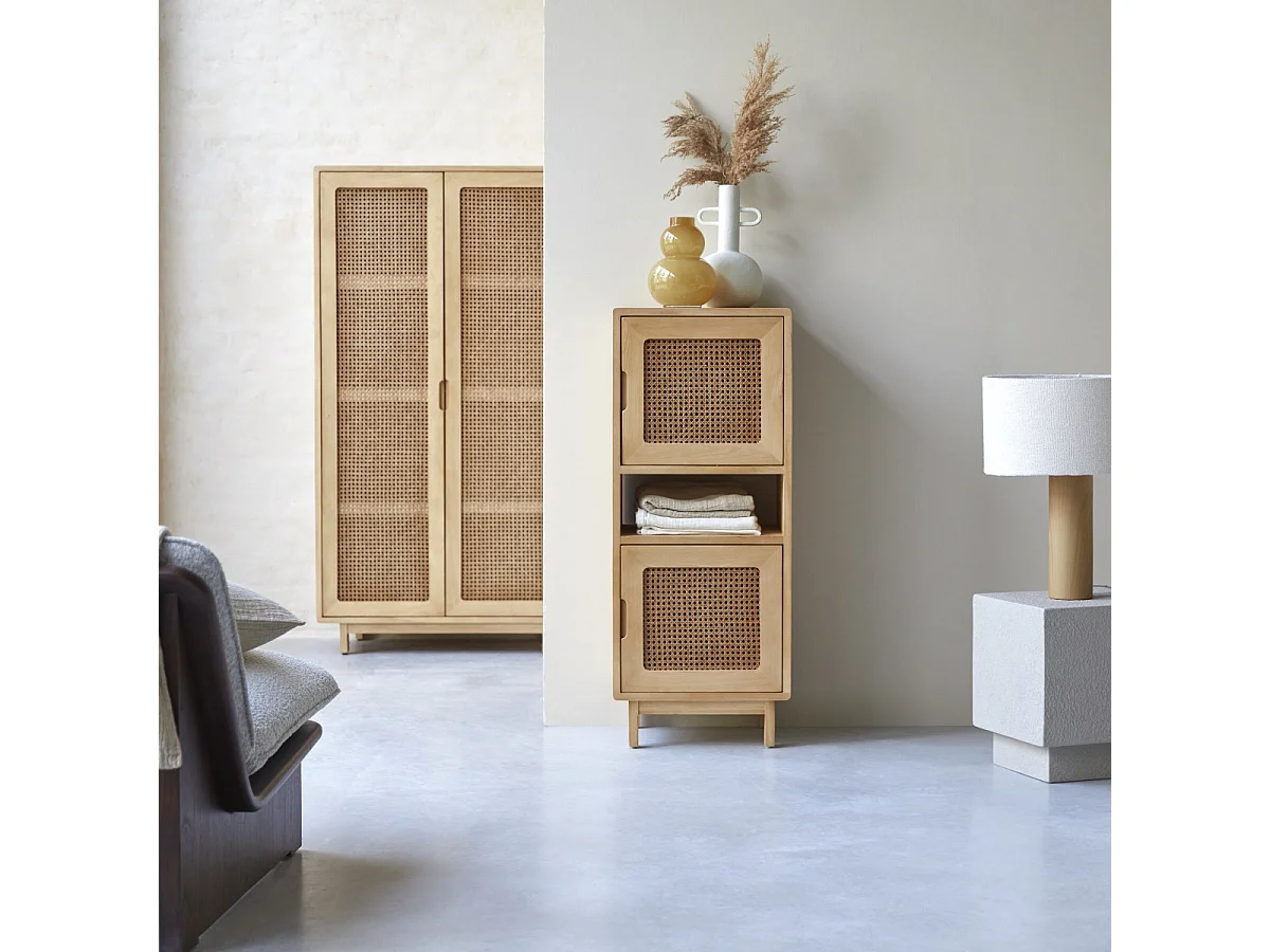 Colonne basse en bois d'orme massif et cannage Luis