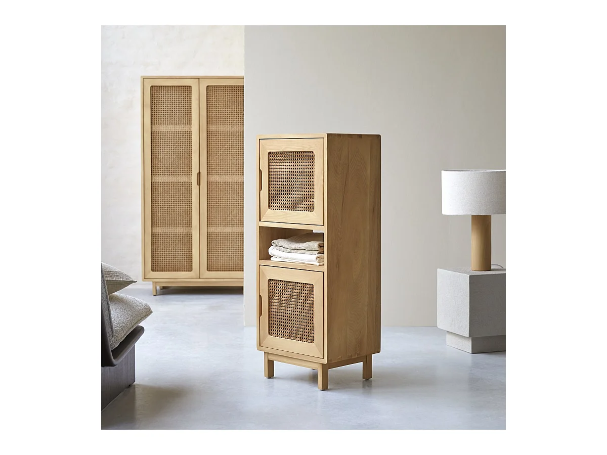 Colonne basse en bois d'orme massif et cannage Luis